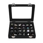 Velvet Jewelry Box 24 Grid Jewelry Earrings Display Organiser Box Ring Tray Holder Earrings Storage Case for Girls Women Wife Mom (Black) - color: Black