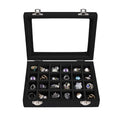 Velvet Jewelry Box 24 Grid Jewelry Earrings Display Organiser Box Ring Tray Holder Earrings Storage Case for Girls Women Wife Mom (Black) - color: Black