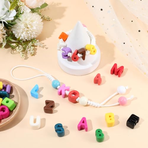 36Pcs Letter Shaped Beads Large Hole Acrylic Beads Opaque Colorful A to Z Alphabet Number Educational European Loose Smooth Spacers for Educational Jewelry Bracelets Necklaces DIY Crafts - style: Style 3