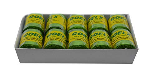 Goelx Silk Thread by Shade No for Jewelry, Tassel Making, Embroidery, Crafts, Shiny Soft Thread Spools - Green - 152 - color: Green - 152