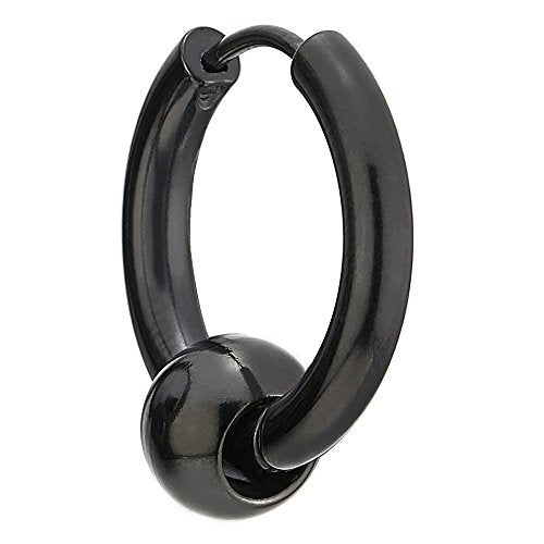 Stainless Steel Circle Beads Huggie Hinged Hoop Earrings for Men Women, 2pc - color: Black, size: Diameter:18MM