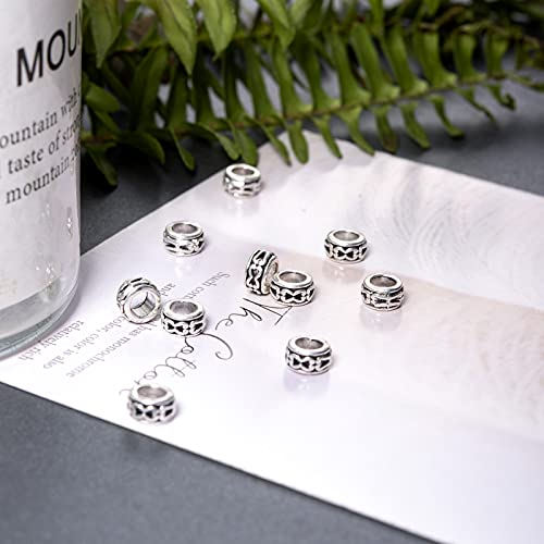 KISSITTY 100-Piece Tibetan Antique Silver European Large Hole Rondelle Spacer Beads 6mm With 3.5mm Hole for DIY Jewelry Craft Making