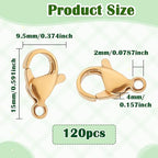 120Pcs 15mm Stainless Steel Lobster Clasps Gold Plated Lobster Claw Clasps Fasteners Hooks for DIY Necklace Bracelet Jewelry Making - color: Gold plated, size: 15mm