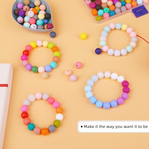 300pcs Silicone Beads for Keychain Making Kit 60 Colors Focal Rubber Round Mixed Color Silicone Beads Bulk for Pens, DIY Keychain,Necklace Bracelet Making Kit, Jewelry,Art Crafts