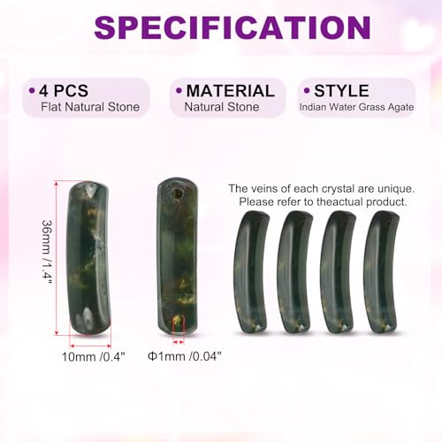 PATIKIL 4 Pcs Natural Stone, 36 x 10 mm Natural Curved Clear Quartz Stone Crystal Handmade Jade Flat Beads for DIY Crafting, Indian Water Grass Agate - color: Indian Water Grass Agate