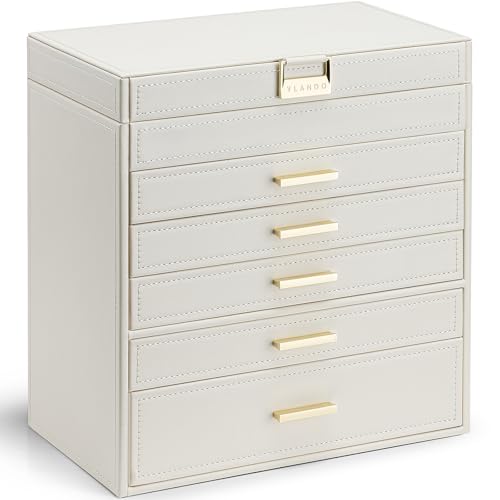 VLANDO 6 Layer Large Jewelry Box - Jewelry Holder Organizer, Jewelry Box Organizer for Drawer Necklace Ring Bracelet and Watch, Birthday Gift for Loved Ones - Beige - color: Apricot White, size: 6 Layer-Necklace