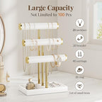 bussdis 3 Tier Bracelet Holder Display - White Leather Bracelet Holder, Detachable T Bar Jewelry Holder Organizer for Bracelet, Necklace, Earrings, Rings, Watches, Bangle - color: White