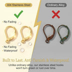 60PCS Gold Leverback Earring Hooks, Stainless Steel Open Loop Leverback Hoops, Leverbacks French Earring Hooks for Making Dangle Earrings, Smooth to Open & Close (Gold) - color: Gold