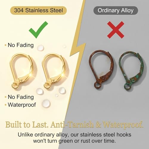 60PCS Gold Leverback Earring Hooks, Stainless Steel Open Loop Leverback Hoops, Leverbacks French Earring Hooks for Making Dangle Earrings, Smooth to Open & Close (Gold) - color: Gold