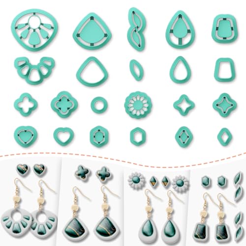 Polymer Clay Cutters - 22 Shapes Gemstone Earrings, Gemstone Polymer Clay Cutters for Jewelry, Earring Making Kit with Storage Box - style: Gem-shaped (22 pcs)