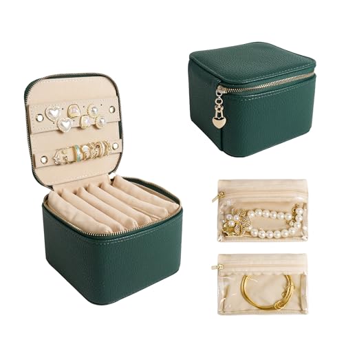 Travel Jewelry Case, Small Travel Jewelry Box with 6 Velvet Jewelry Bag Mini Pouch, Portable Travel Jewelry Organizer for Rings Earrings Necklaces, Beauty Gifts for Women Girls (Green) - color: Green
