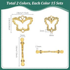 PH PandaHall 30 Sets Butterfly Toggle Clasps, 28mm OT Clasps Alloy Jewelry Clasp Closure Metal T Bar Clasp Closure Clip Connector for Necklaces Bracelets Jewelry Craft Making, Antique Golden/Silver