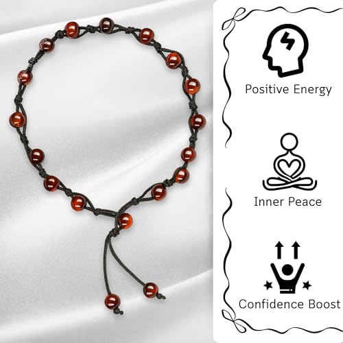 Amazing Gemstone Crystal Anklet Ankle Bracelets for Women - Waterproof Beaded Healing Crystal Anklets, Plus Size Chakra Gemstone Bead Anklet - color: Red Tiger Eye, style: Hand Knotted