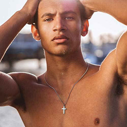 Joxevyia Cross Necklace for 14K Gold Filled Stainless Steel Small Cross Pendant with Cuban Chain Necklace Simple Faith Jewelry Christmas Gift for Men Women 16-24 Inches - size: 16 inches, style: small silver cross necklace