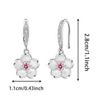 Pink Flower Earrings for Women 925 Sterling Silver Cherry Blossom Earrings Pink Crystal Flower Sakura Fish Hook Earrings Lightweight Elegant Christmas Wedding Holiday Floral Jewelry Gifts
