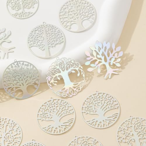 Dazzling Colorful Filigree Charms Hollow Out Multicolor Geometric Filigree Pendants for DIY Jewelry Making Earrings Necklaces Components - color: Tree of Life