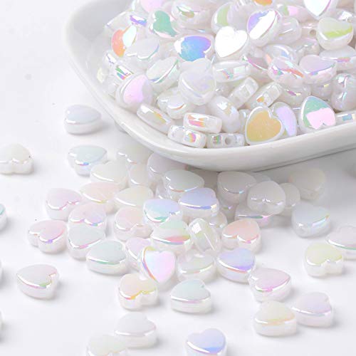 Cheriswelry 200pcs Heart Transparent Acrylic Beads Valentine's Day Decoration Crystal Milk AB Color Pony Loose Spacer Beads 8x8mm for DIY Craft Earring Bracelet Necklace Jewelry Making - color: Milk Color