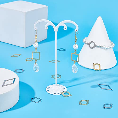 SUNNYCLUE 1 Box 32Pcs Stainless Steel Connectors Charms Golden Silver Hollow Flat Round Open Bezel Square 33.5x18mm Rhombus Ring Geometric Links Charm Double Loops for Jewelry Crafts Making Supplies