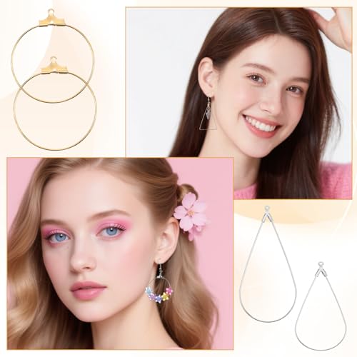 200 Pcs Earring Making Kit with Beading Hoop Earring Finding Component Accessories Earrings Hoops for Jewelry Making Open Back Bezel Pendants Geometric Hollow Frame Pendant for DIY Crafts Supplies