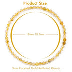 BONNY BOXX Natural Genuine Gemstone Faceted Round Beads Bracelets, 3mm Adjustable Stretchy Tiny Faceted Black Tourmaline Bracelet, Healing Crystal Reiki Chakra Dainty Jewelry Fashion Gifts - color: Gold Rutilated Quartz