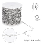 SMYHTGLIF 5 Meters Silver Soldered Peanut Chain for Jewelry Making Stainless Steel Bulk Chain Roll with Lobster Clasps and Jump Rings - color: Silver
