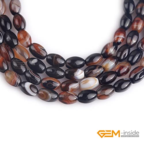 GEM-Inside 6x9mm Natural Brown Botswana Onyx Agate Stone Semi Precious Rice Olive Oval Chakras Beads for Jewelry Making DIY Handmade Craft Supplies 15" - size: Brown-6x9mm