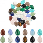1 Box 36Pcs 12 Styles Teardrop Gemstone Cabochons Flatback Stone Natural Tiger Eye Rose Quartz Aventurine Turquoise Crystal Gems No Hole Bead Cabochon for Jewelry Making DIY Craft Accessories