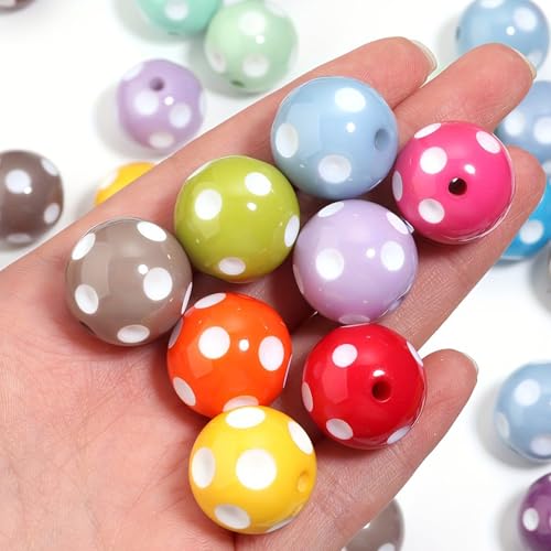 30PCS 20MM Bubblegum Beads for Pens, Mixed Color Polka Dot Disco Ball Chunky Large Acrylic Round Beads for Bag Focal Beadable Pen Keychain Making Jewelry Bracelet Making DIY Crafts - color: Polka Dot Beads