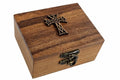 RK Collections Cross Rosary Box Made of Teak Wood | First Communion Jewelry Box | Trinket Box for Rosary Beads, Keepsakes, Small Jewelry and Mememtos - size: 3.75" x 3" x 2"