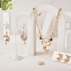 Cheriswelry Rhinestone Enamel Connectors Charm Links Evil Eye Alloy Metal Pendants Antique Silver Flat Round Hamsa Hand Owl Feather Heart Charm Pendant for Bracelet Necklace Jewelry Making - color: Mixed Color-Moon & Star