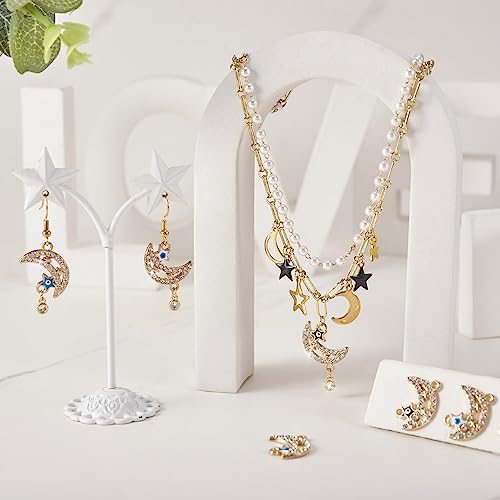 Cheriswelry Rhinestone Enamel Connectors Charm Links Evil Eye Alloy Metal Pendants Antique Silver Flat Round Hamsa Hand Owl Feather Heart Charm Pendant for Bracelet Necklace Jewelry Making - color: Mixed Color-Moon & Star