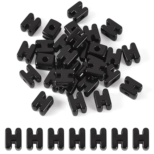 FASHEWELRY 30Pcs Acrylic Letter H Beads with Large Hole Big Plastic Letter Blocks European Beads 3D Letters Chunky Vowel Initial Alphabet Bead for Key Chains Necklace DIY Arts Craft Projects - color: Black, size: H