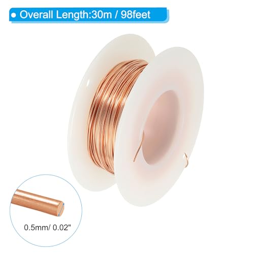PATIKIL 98.42 Feet Solid Bare Copper Wire,24 Gauge 99.9% Pure Copper Wire 0.5mm Soft Beading Wire Metal Plant Stem Ties for Jewelry Craft (30m) - size: 0.5mm x 98.42ft