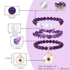 Vinswet Healing Crystal Beaded Bracelets for Women,Natural Amethyst Gemstones Bracelet,Anxiety Stress Relief Heart Charm Bracelet Handmade purple Jewelry Gifts for Women - color: Amethyst&Flower