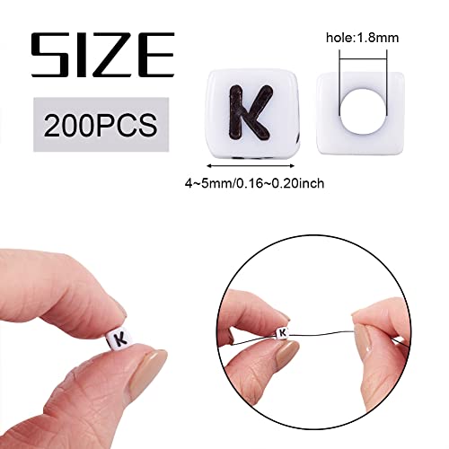 240pcs Opaque Acrylic Letter K Cube Beads White Plastic Alphabet Loose Spacer Square Beads 4-5mm for DIY Name Bracelet Necklace Jewelry Crafts Making Hole: 1.8mm - color: Letter K#White and Black