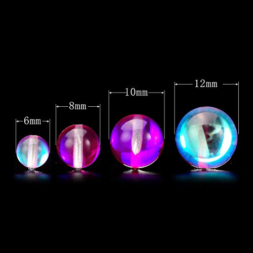 RUBYCA Round Moonstone Crystal Glass Beads Aura Iridescent for Jewelry Making (1 Strand, 8mm, Pink) - color: Fuchsia, size: 8mm