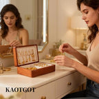 Travel Jewelry Case Small Wood Jewelry Organizer Jewelry Box for Women (Nut-Brown Print) - color: Nut-Brown Print
