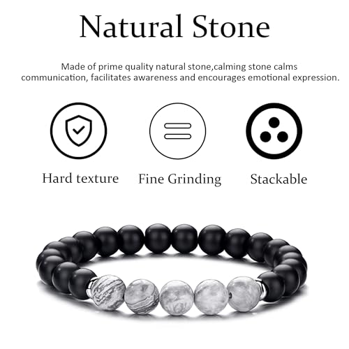 RANKEEF Tiger Eye Bracelet For Men 8MM Natural Stone Stretch Adjustable Black Crystal Beaded Bracelet for Men Women Gifts - color: 2,gray,black