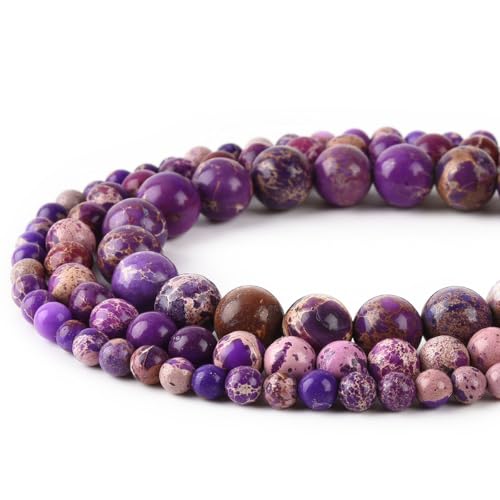 6mm Purple Sea Sediment Imperial Jasper Round Gemstone Natural Stone Loose Beads for Jewelry Making Design Crafts 60 Pcs 15 Inch - color: Purple, size: 6mm