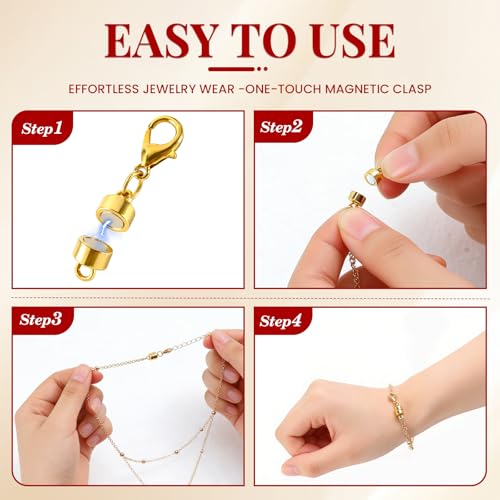 Buelkmag Magnetic Necklace Clasps and Closures 20 PCS Gold and Silver Clasp for Necklaces Jewelry Bracelet Women Making Magnet Lobster Extender Bracelets Extenders Magnets Helper Extra Strong