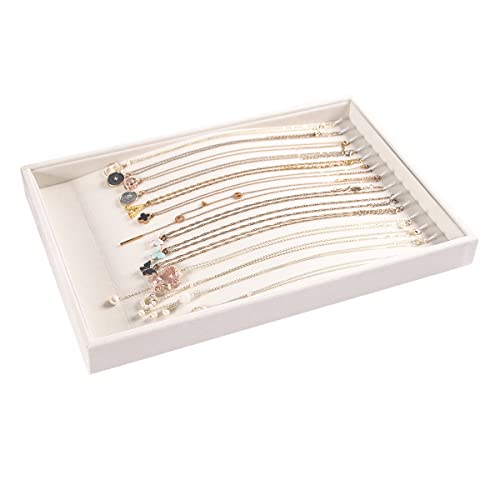Pangkeep 14 Hooks Necklace Holder Organizer Tray,Beige Velvet Necklace Storage Jewelry Displays for Selling.