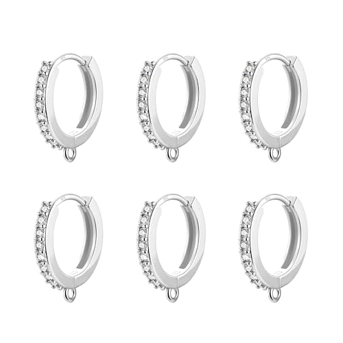 6Pcs Zirconia Hoops for Earrings Making, 925 Sterling Silver Ear Hooks Round Small Zirconia Huggie Hoop with Loop, Silver Leverback Hoops Dangle Earring Making Gold Jewelry Findings Supplies Set - color: 6PCS_SilverB