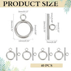 40Pcs Toggle Clasps Stainless Steel T Bar Ring Connector Closure Hook Fastener Necklace Bracelet Round Closures Jewelry Clasp for Bracelet Necklace Jewelry Making 19x14x2mm - size: 19x14x2mm