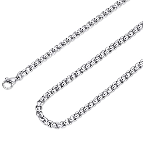 Square Rolo Chain Necklace Stainless Steel Round Box Necklace for Men Women/2mm-7mm/16Inch-36Inch - color: Stainless Steel-Silver, size: 24 Inches, style: 2 mm width