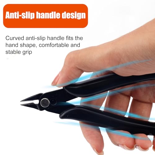 2pcs Micro Mini Small Wire Cutters, Anti-Slip Rubber Black Flush Sprue Cutter Needle Nose Cutting Pliers with 2 Plastic White Covers Portable Hand Tools for Floral Electronics Jewelry Model Making