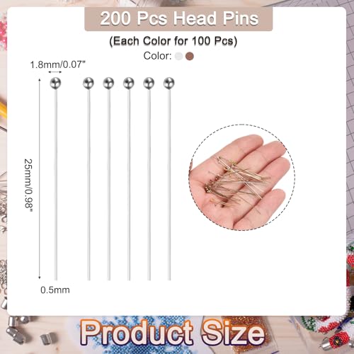 MECCANIXITY 200Pcs Plated Ball Head Pins Jewelry Making 24 Gauge 25mm Wire Head Pins Brass Ball Head Pins End Head Pins for DIY Craft Necklaces Bracelets Earrings, Silver and Purple Bronze - color: Silver and Purple Bronze, size: 25mm
