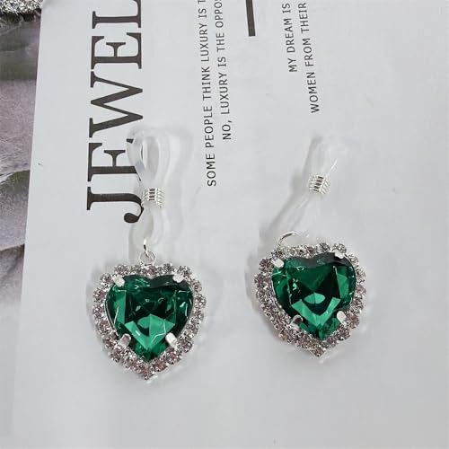Sparkling Crystal Heart Fake Nipple Ring for Women Cubic Zirconia Hearts Dangle Non Piercing Adjustable Nipplerings Nipple Noose Non Pierced Body Jewelry - color: Green