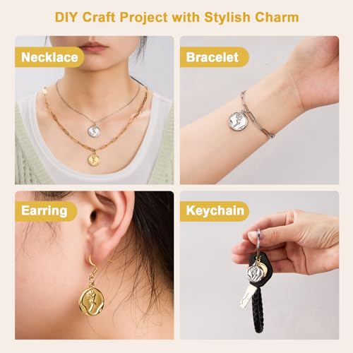 Stainless Steel Jewelry Making Charms Pendants Bulk Round Rose Charm for Bracelet Necklace DIY - color: Rose Gold Silver