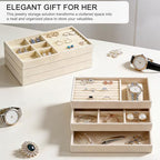 Velvet Jewelry Organizer for Drawer, 6-Piece Stackable Jewelry Trays with Removable Dividers, Drawer Organizer Inserts Set with 2 Cleaning Cloths for Women Dresser Vanity, Beige