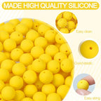 MAIBAOTA 120 Pcs Yellow Silicone Beads 15 mm Yellow Beads for Keychain/Pens/Bracelet/Necklace Making Focal Beads Loose Rubber Round Silicone Beads Bulk for Craft Making（with Boxed Kits） - color: Yellow